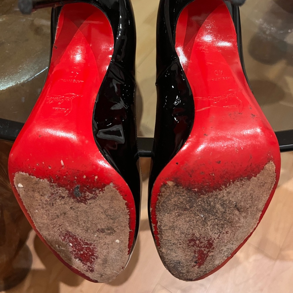 Black Patent Leather Christian Louboutin Peep Toe Stiletto - Size 40 - Picture 5 of 10